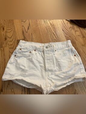 Levi's White Distressed High-Rise Denim Shorts